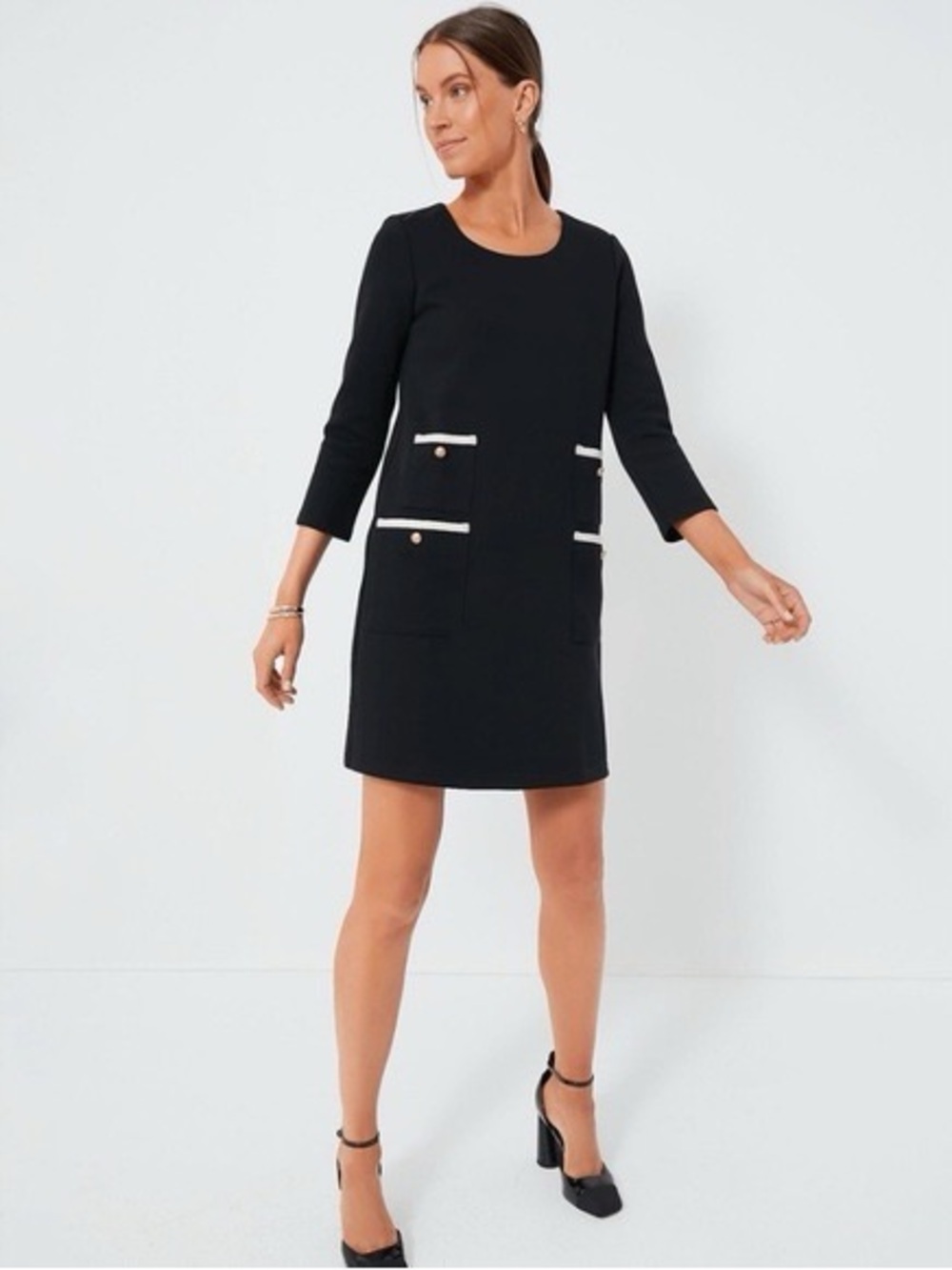 NWT Tuckernuck Black Francois Mod Mini Dress 3/4 Sleeve Shift Dress, Size S